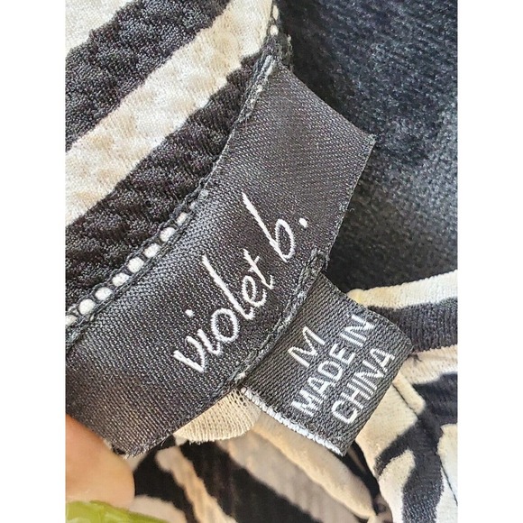 Violet b. Women Black & White Round Neck Short Sleeve Knee Length Dress Medium - Picture 8 of 12